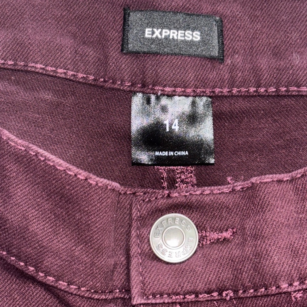 Express Womens Size 14 Burgundy Bootcut Denim Jeans Mid Rise  (F4) - Picture 3 of 11